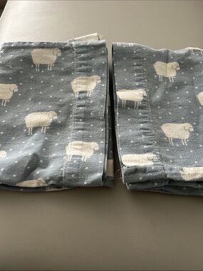 Twin Set of 2 Blue Sheep-Print Pillowcases
